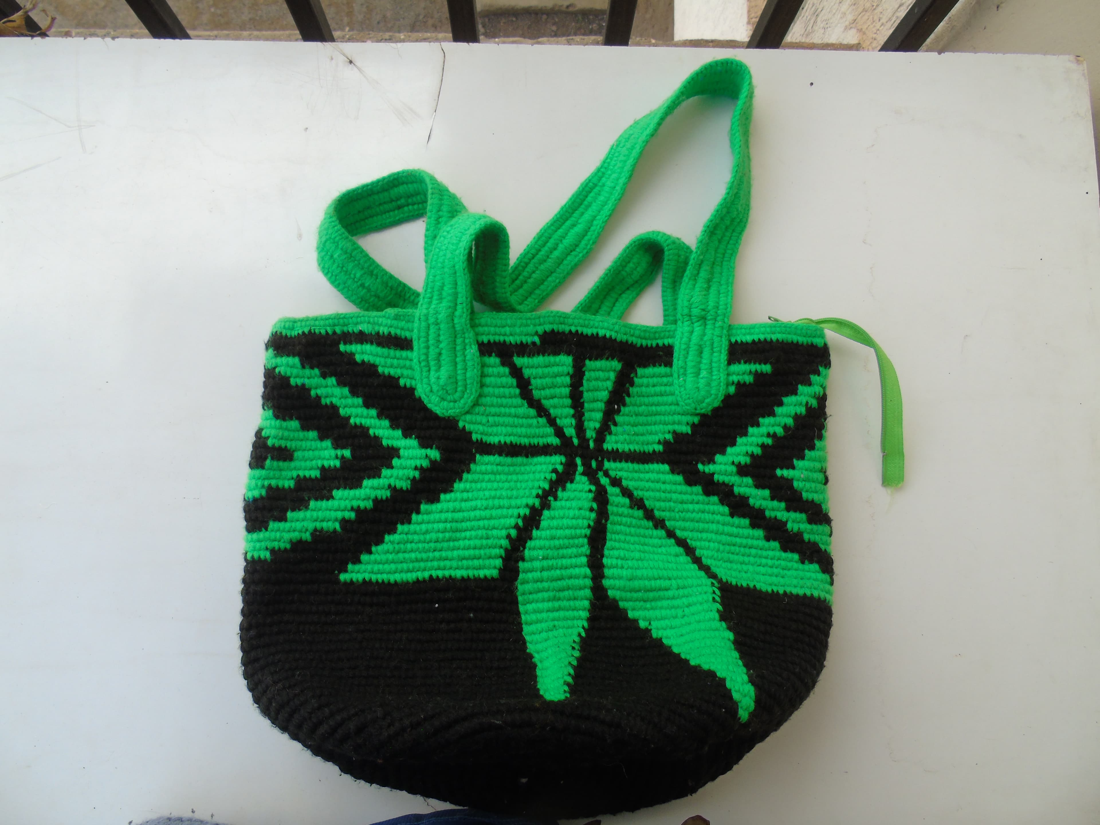 Green and Black knit bag