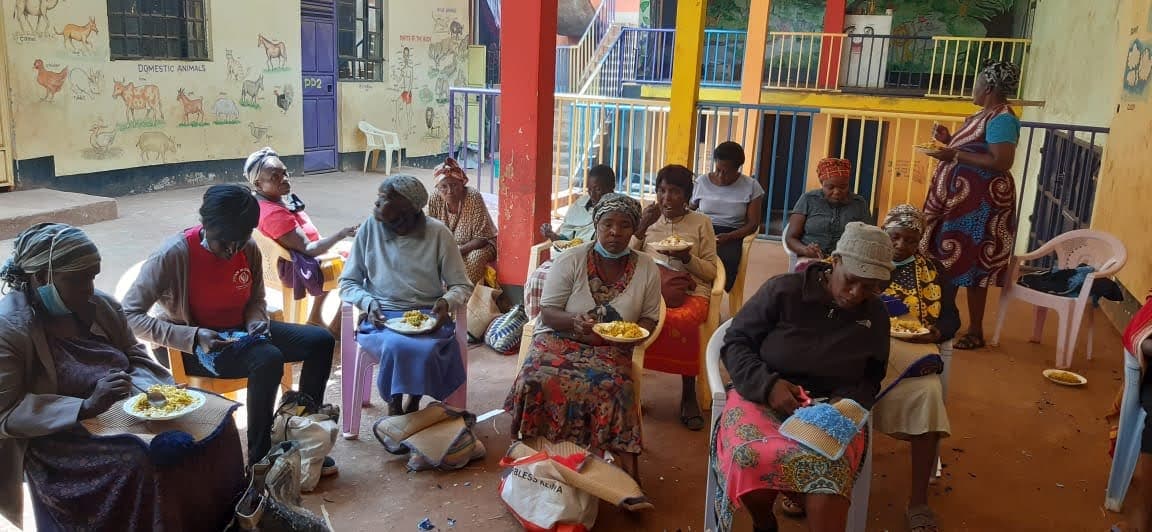 Grannies weaving eco-friendly baskets